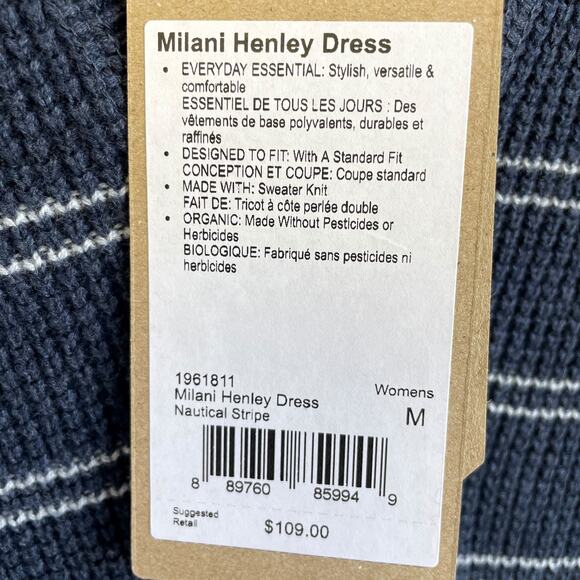 prAna Womens Milani Henley Dress Medium Nautical Stripe Blue Waffle Knit NWT - Picture 8 of 9